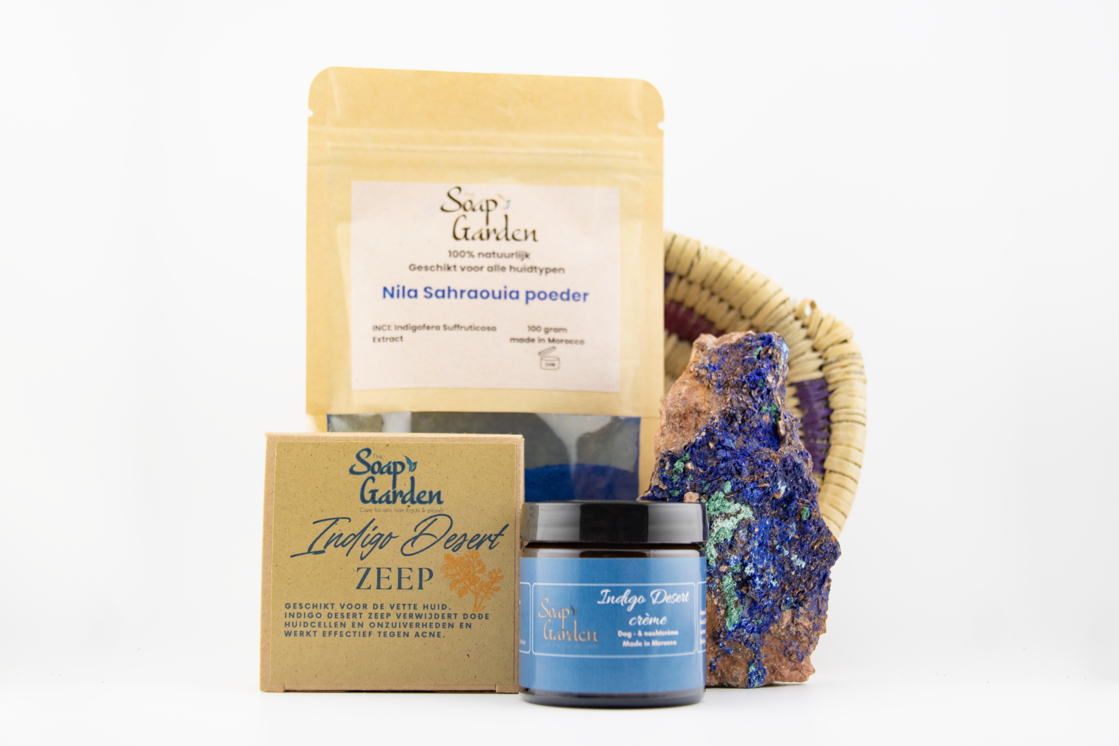 Blauwe Nila combinatie: zeep, crème en kleimasker