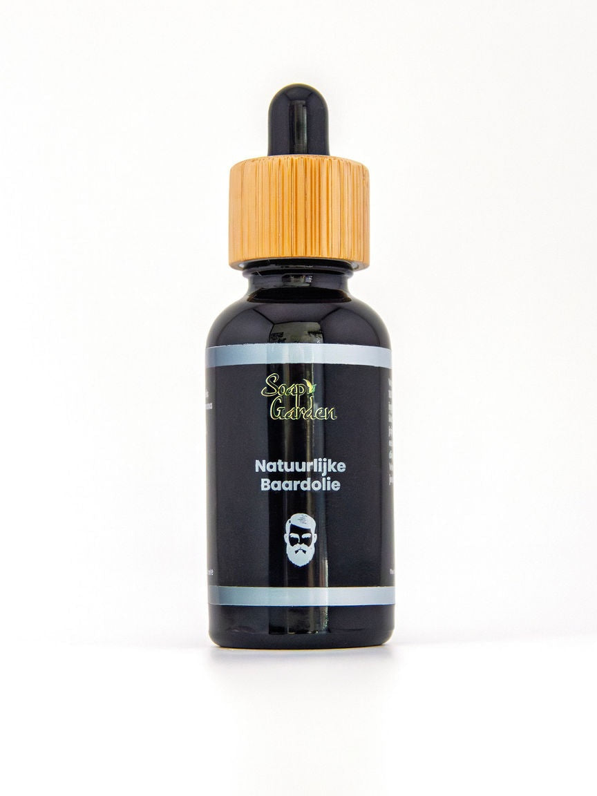 100% natuurlijke baardolie verrijkt met arganolie, jojoba en zoete amandelolie voor een zachte, volle en glanzende baard, tegen jeuk en baardroos