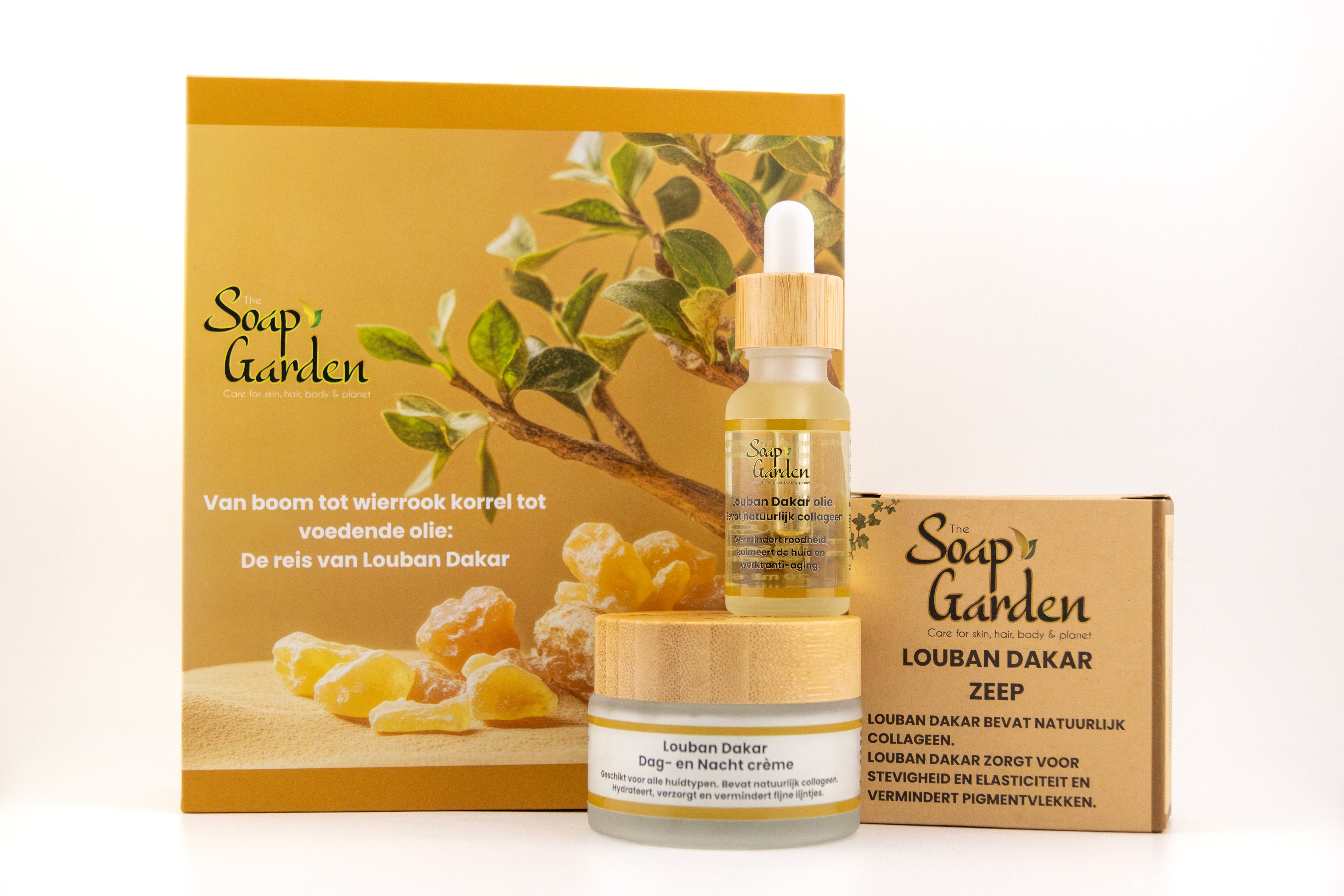 Luxe giftbox van Louban Dakar met natuurlijke verzorgingsproducten, rijk aan natuurlijk collageen – perfect als cadeau voor een stralende en gezonde huid.