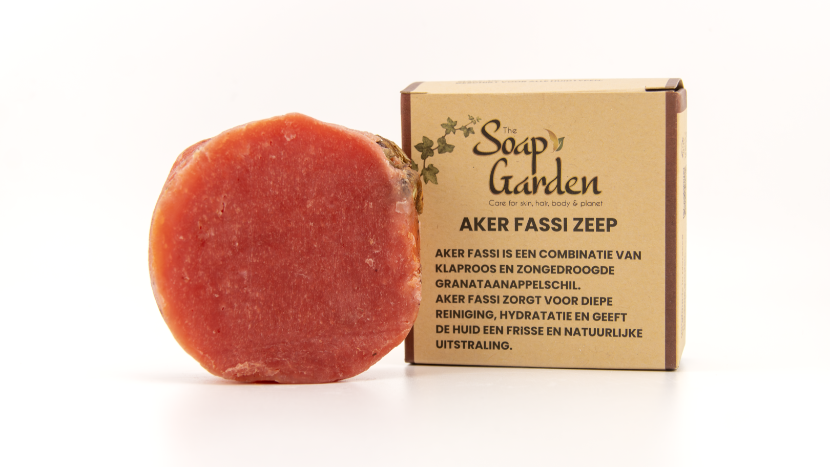 Aker Fassi zeep – natuurlijke handgemaakte zeep met granaatappel en rozenblaadjes voor een stralende huid.