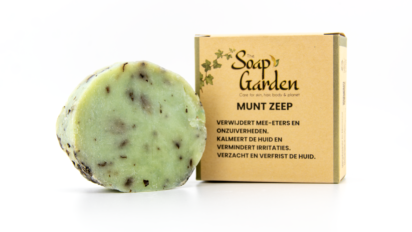 Muntzeep – natuurlijke handgemaakte zeep met muntolie voor een frisse, zuiverende reiniging.