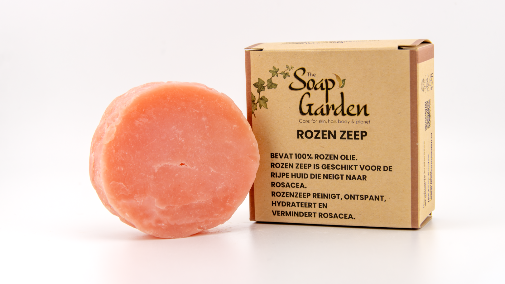 Rozenzeep – natuurlijke handgemaakte zeep met rozenextract voor een zachte, kalmerende verzorging.