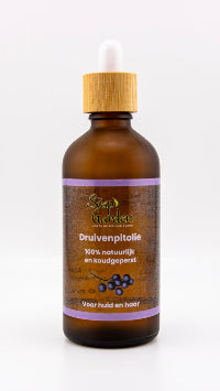 100% pure, koudgeperste druivenpitolie, rijk aan antioxidanten, vitamine E en omega vetzuren.