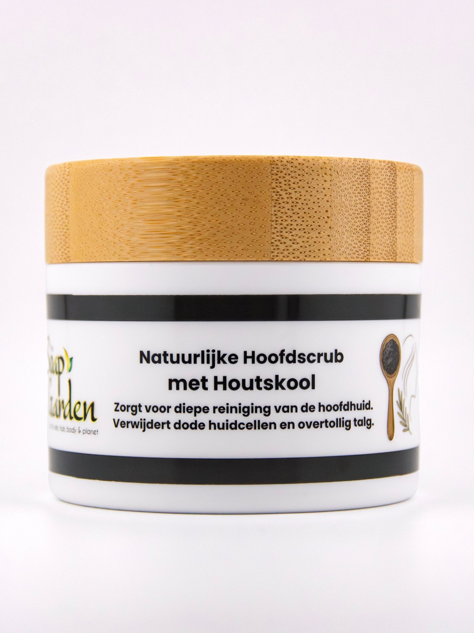 Reinigende hoofdscrub met actieve houtskool – zuivert de hoofdhuid en verwijdert productresten op natuurlijke wijze
