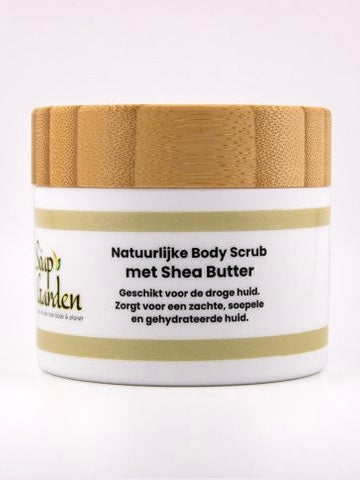 Voedende bodyscrub met shea butter – exfolieert zacht en hydrateert de droge huid op natuurlijke wijze