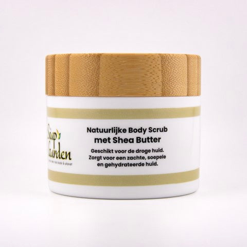 Voedende bodyscrub met shea butter – exfolieert zacht en hydrateert de droge huid op natuurlijke wijze